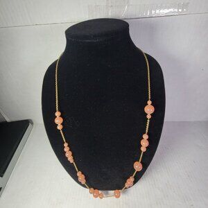 J. Crew Gold-Tone Chain Necklace With Peach Beads & Lobster Clasp